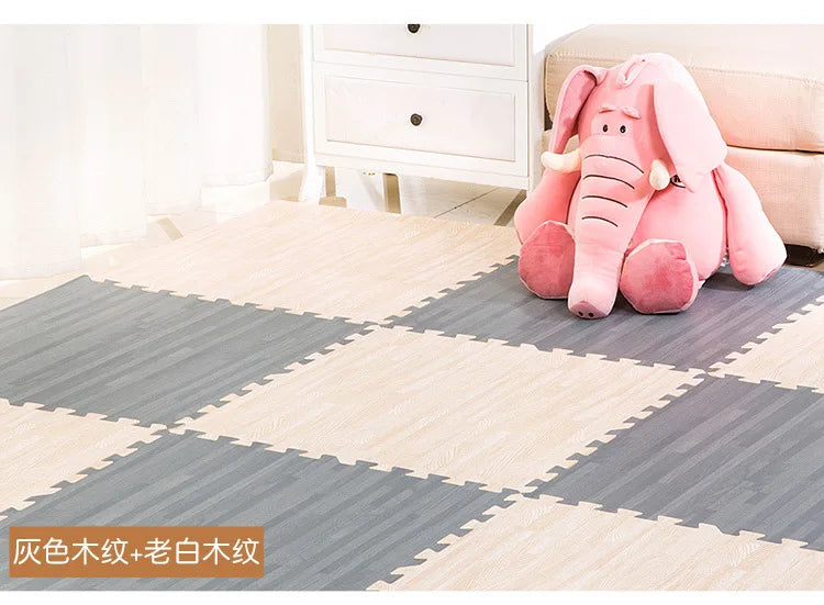 Wooden Baby EVA Foam Play Gym Puzzle Mat Interlocking Exercise Tiles Crawling Carpet for Kids Game Activity Soft Floor 30x30x1cm