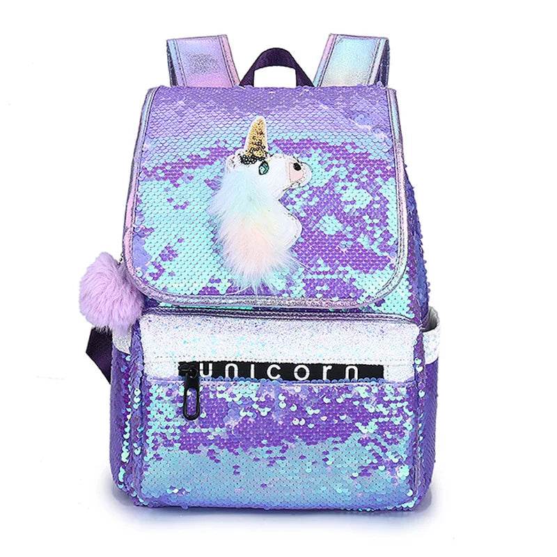 3pcs/set Sequins Unicorn Backpack Fashion Girl Glitter School Book Bag Girls Cute Hologram Laser PU Leather Travel Backpacks - AIAZ
