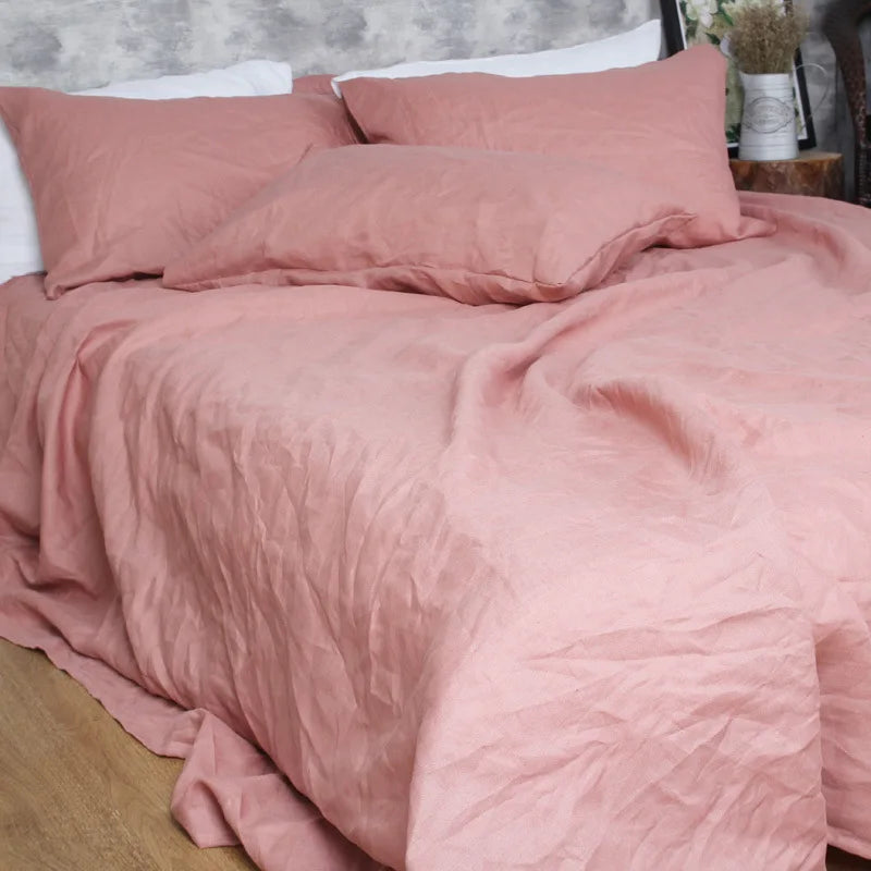 Pure Organic Flax Linen Bedding Set, Including Duvet Cover and 2 Pillow Cover, Bed Linens, Button Or Zipper Quilt Cover King
