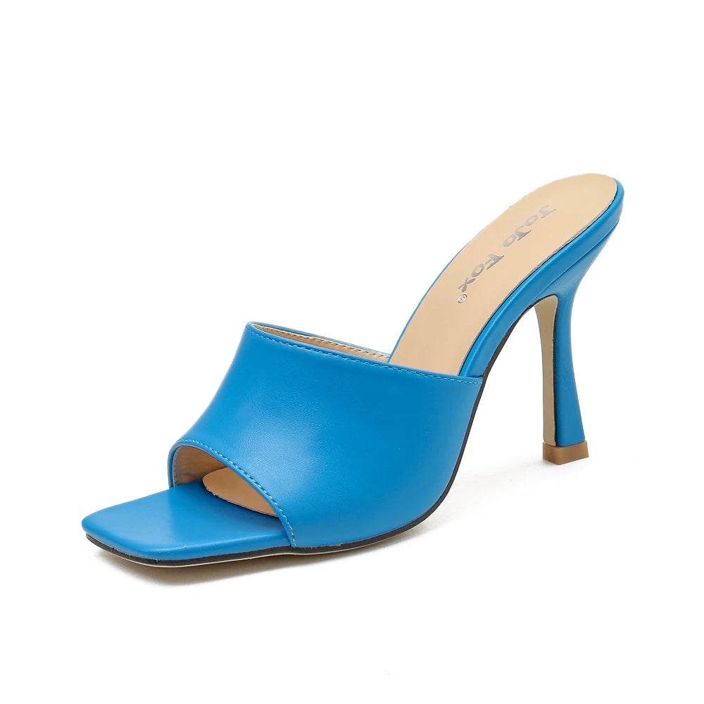 2025 New Summer Women Sandals Square Toe Ladies Heel Mules Sexy Thin High Heels Sandals Slippers Female Fashion Woman Shoes - AIAZ
