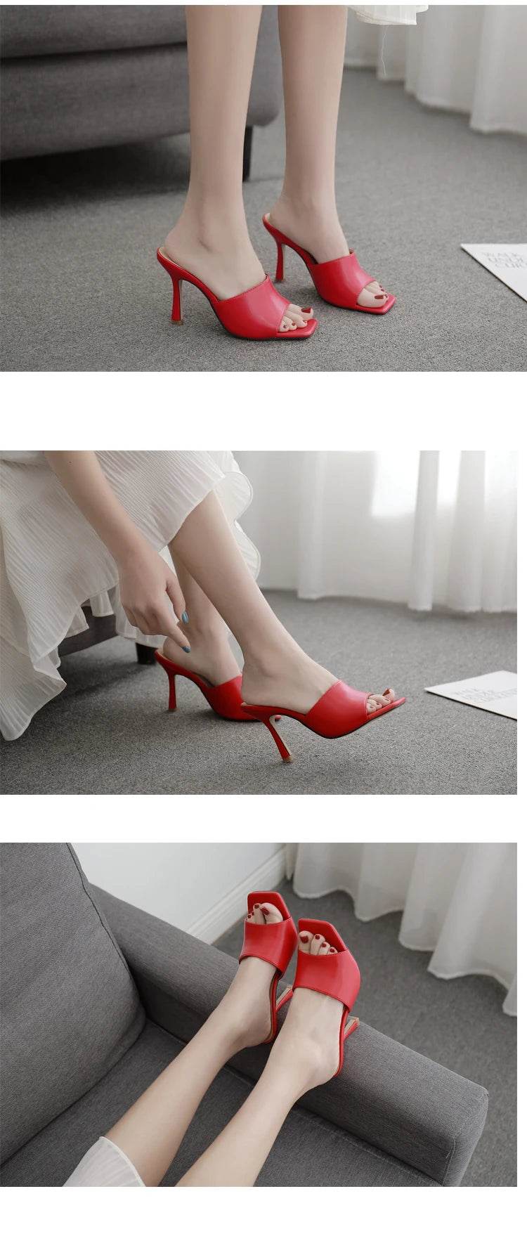 2025 New Summer Women Sandals Square Toe Ladies Heel Mules Sexy Thin High Heels Sandals Slippers Female Fashion Woman Shoes - AIAZ