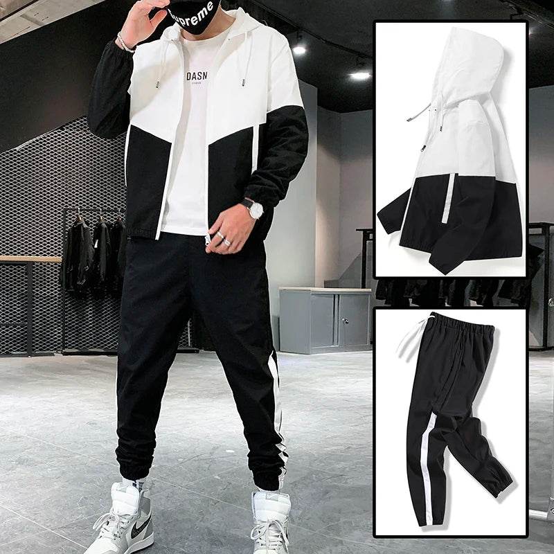 2025 Men Tracksuit Casual Joggers Hooded Sportswear Jackets And Pants 2 Piece Sets Hip Hop Running Sports Suit - AIAZ