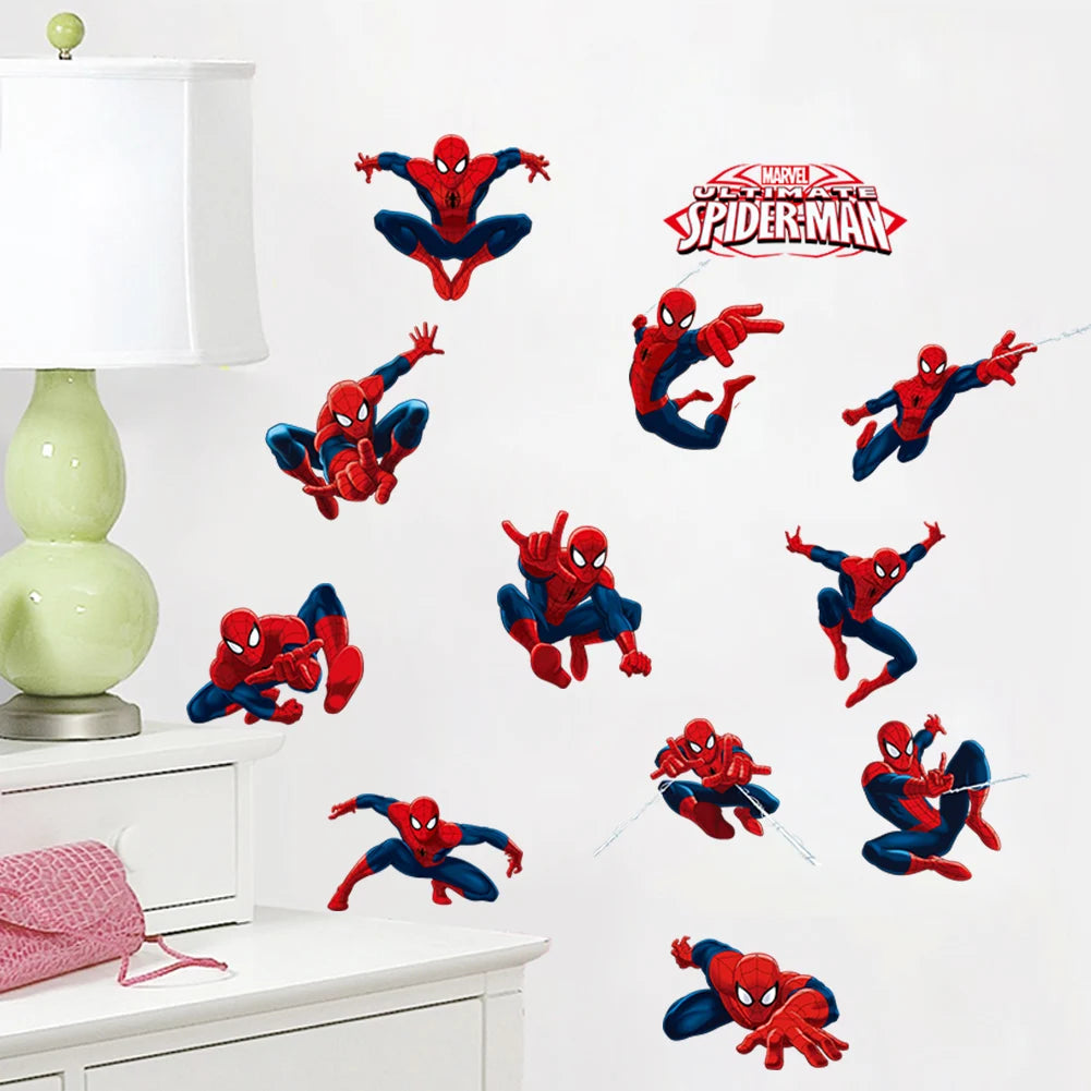 Cartoon Spider-Man Avenger Wall Stickers For Kids Room Decoration Home Bedroom PVC Decor Marvel Movie Mural Wall Art Decals