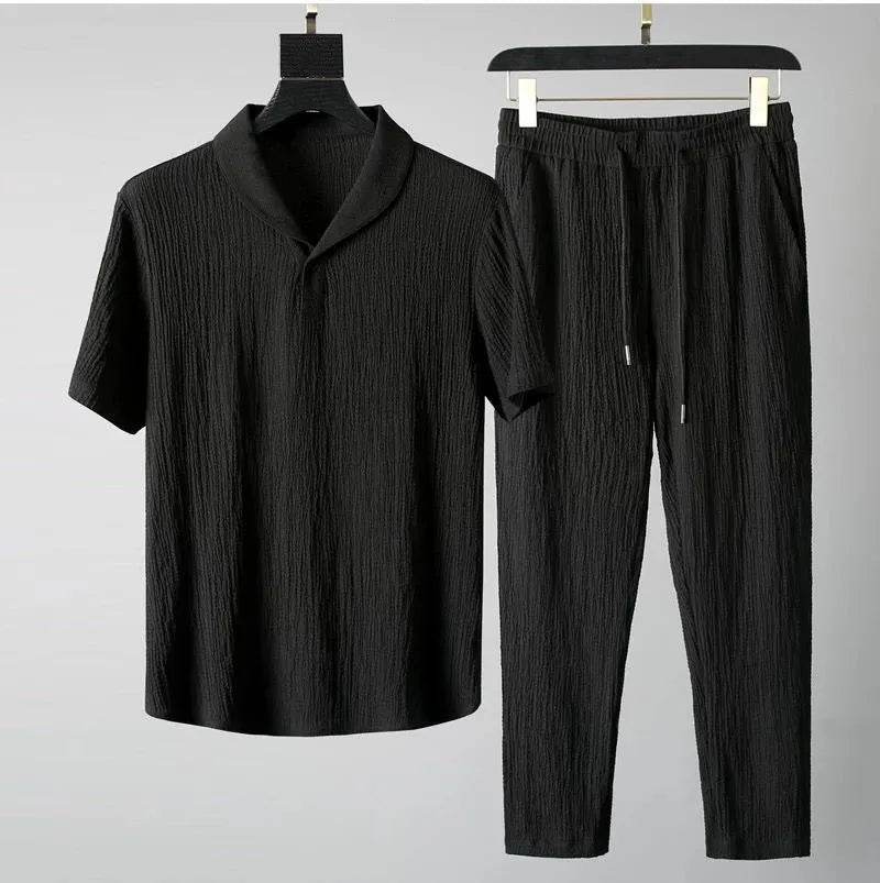 (Shirt + trousers)2025 summer men fashion classic shirt men's business casual fashion shirts men A set of clothes size M-4XL - AIAZ