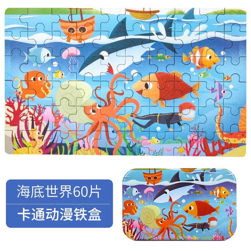 Hot New 60 Pieces Wooden Puzzle Toys for Children Cartoon Vehicle Animal Wood Jigsaw Baby Learning Educational Toy Kids Gift - AIAZ