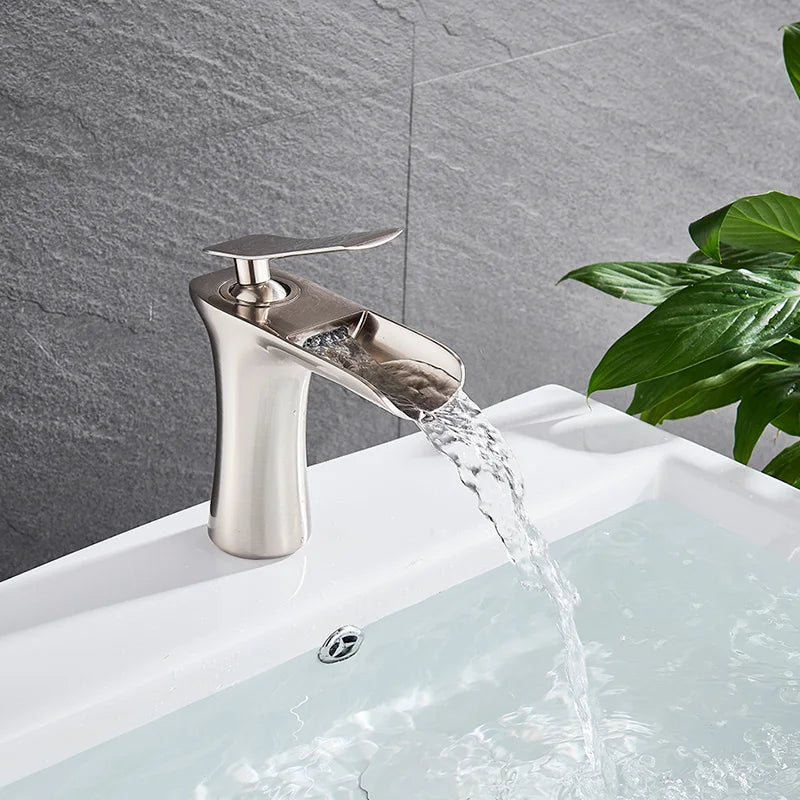 Basin Faucets Waterfall Bathroom Faucet Single handle Basin Mixer Tap Bath Antique Brass Faucet Sink Water Crane Silver Taps