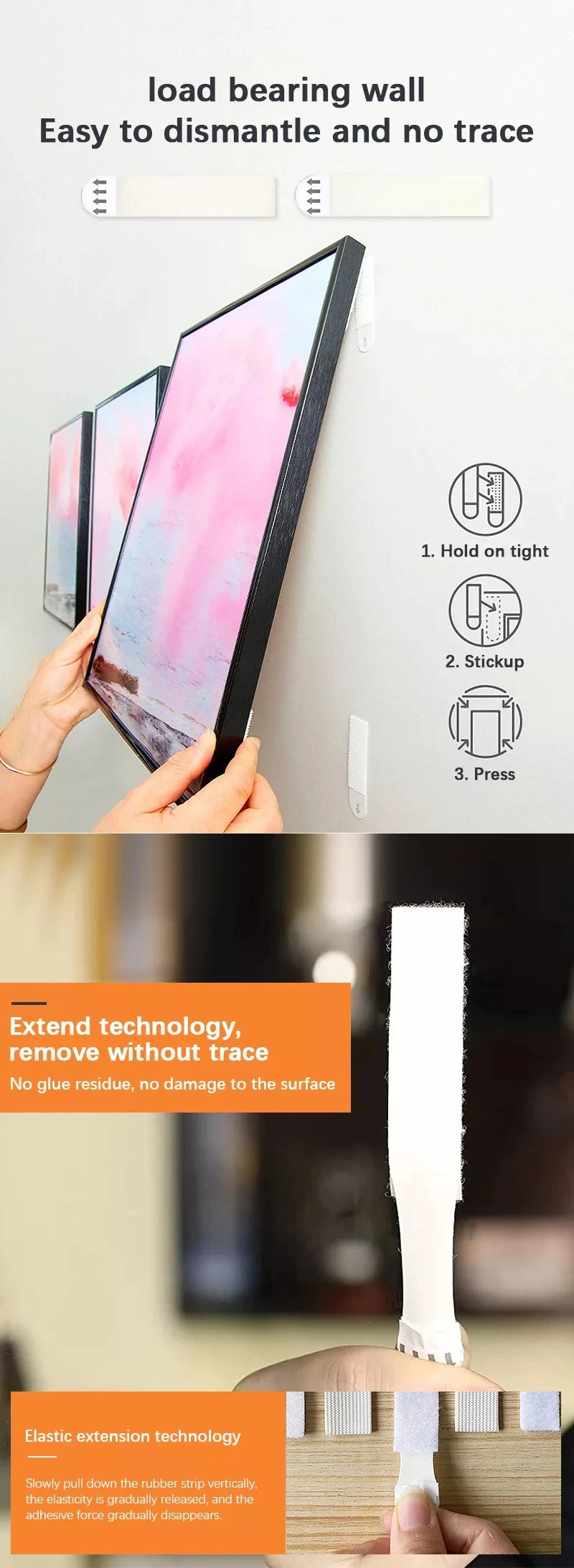 Punch-free Frame Tape Strips Assorted Mounting Self Adhesive Picture Frame Fixed Poster Wall Hook Decorate Fixing wall Hanger