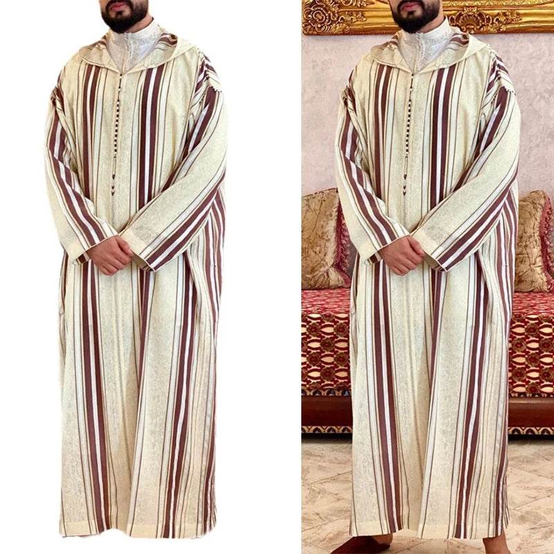 New Fashion Dubai Casual Kaftan Robe Stripes Muslim Dresses Abaya Shirt for Mens - AIAZ