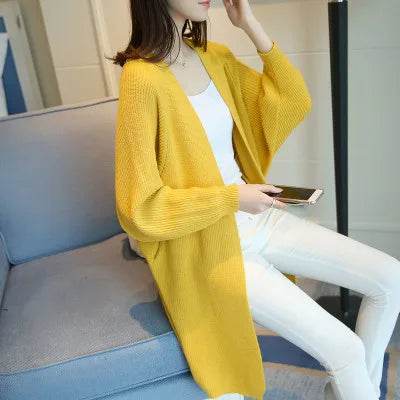 2023 Long Cardigan Women Sweater Autumn Winter Bat Sleeve Knitted Sweater Femme Jacket Loose Ladies Sweaters Cardigans New - AIAZ