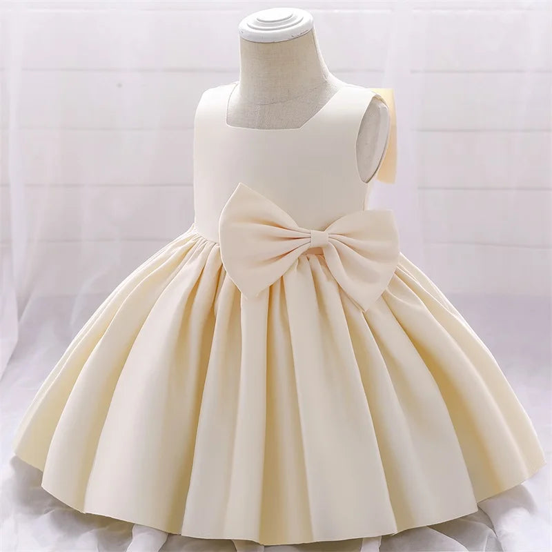 Big Bow Princess Sweet Kids Tutu Toddler Birthday Party Newborn Christening Children Baptism Baby Girls Clothes Summer Dresses