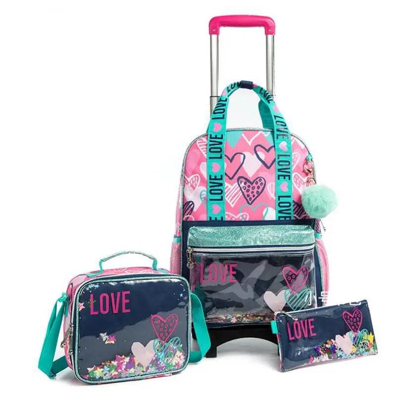 School Wheeled backpack Bag School bag with wheels Trolley Satchel bag Kids School Rolling backpack for girls School Trolley Bag - AIAZ
