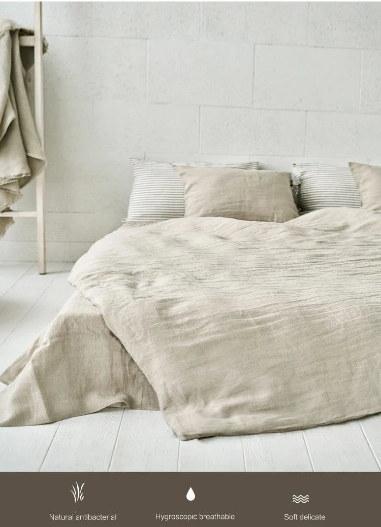 Pure Organic Flax Linen Bedding Set, Including Duvet Cover and 2 Pillow Cover, Bed Linens, Button Or Zipper Quilt Cover King