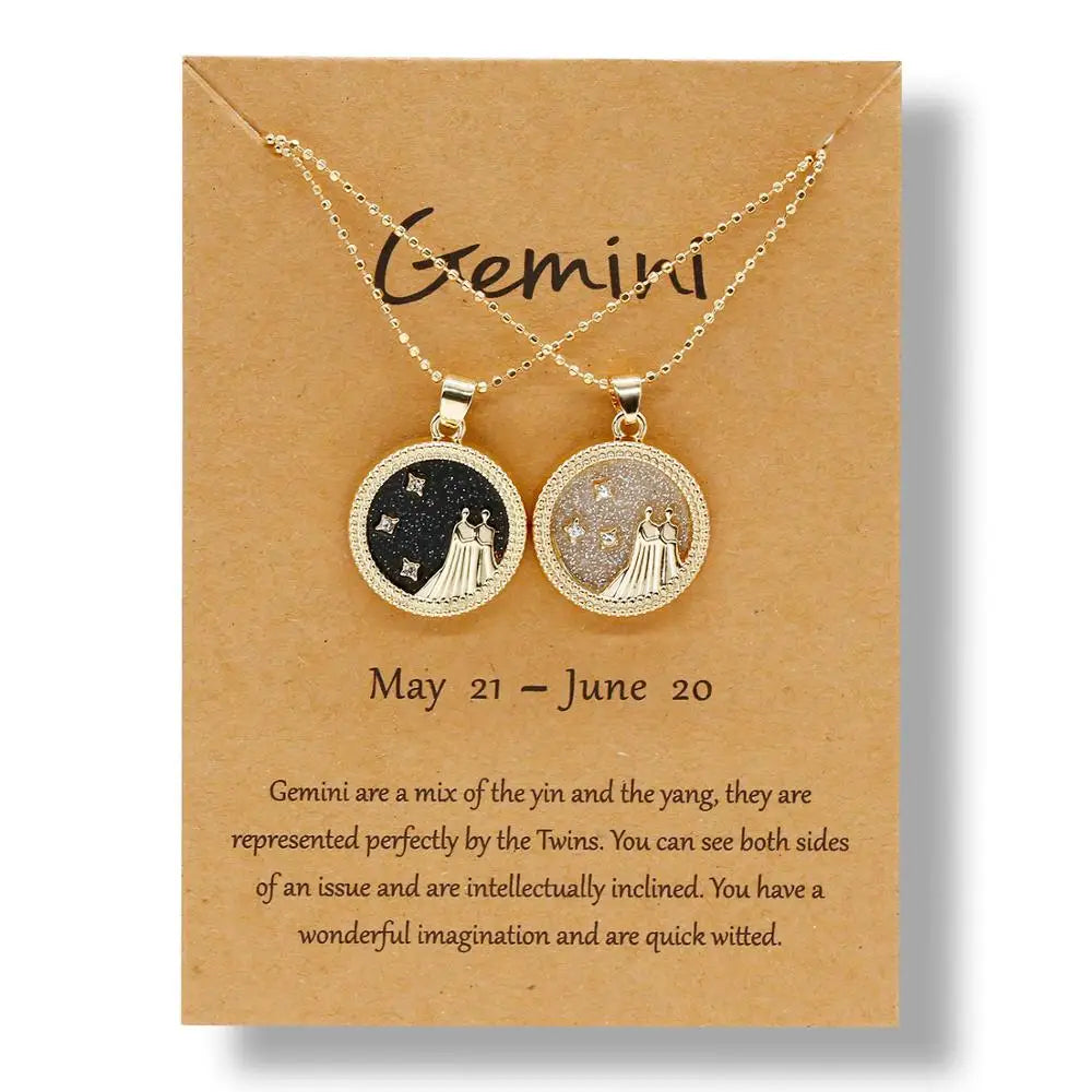 Fashion 12 Constellation Necklace For Women Men Gold Color Chain Zodiac Sign Round Pendant Necklace Couple Jewelry Birthday Gift