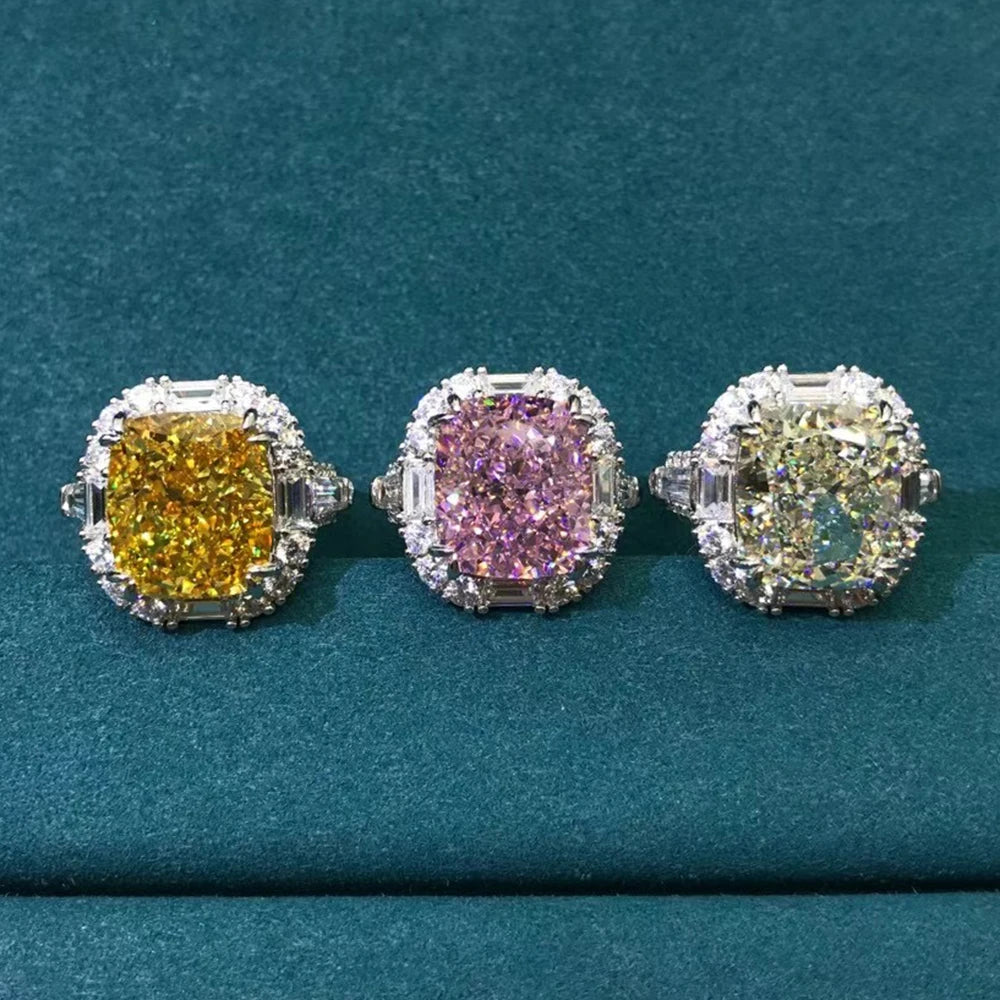 Wong Rain Luxury 925 Sterling Silver Radiant Cut G Color Lab Sapphire Gemstone Wedding Engagement Ring Fine Jewelry Wholesale