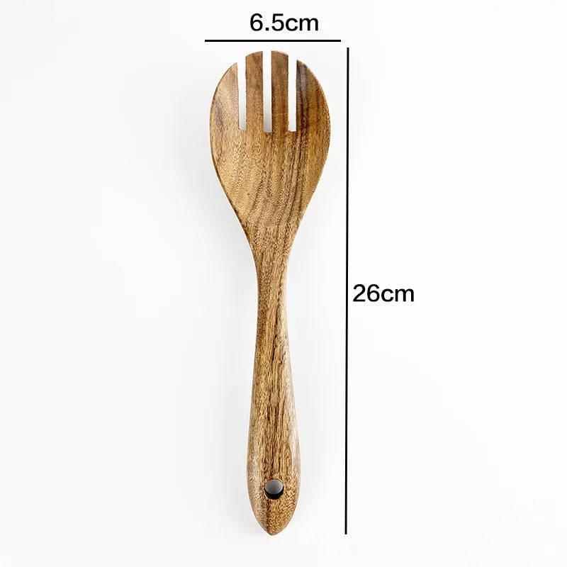Thailand Teak Natural Wood Tableware Spoon Ladle Turner Long Rice Colander Soup Skimmer Cooking Spoons Scoop Kitchen Tool Set