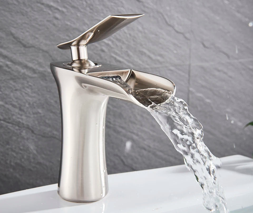 Basin Faucets Waterfall Bathroom Faucet Single handle Basin Mixer Tap Bath Antique Brass Faucet Sink Water Crane Silver Taps
