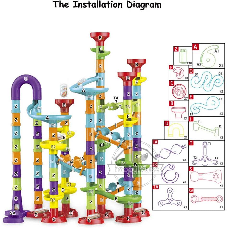 Marble Run Race Track Building Blocks Kids 3D Maze Ball Roll Toy DIY Marble Run Race Coaster Set 80/105/109/133pc Christmas Gift - AIAZ