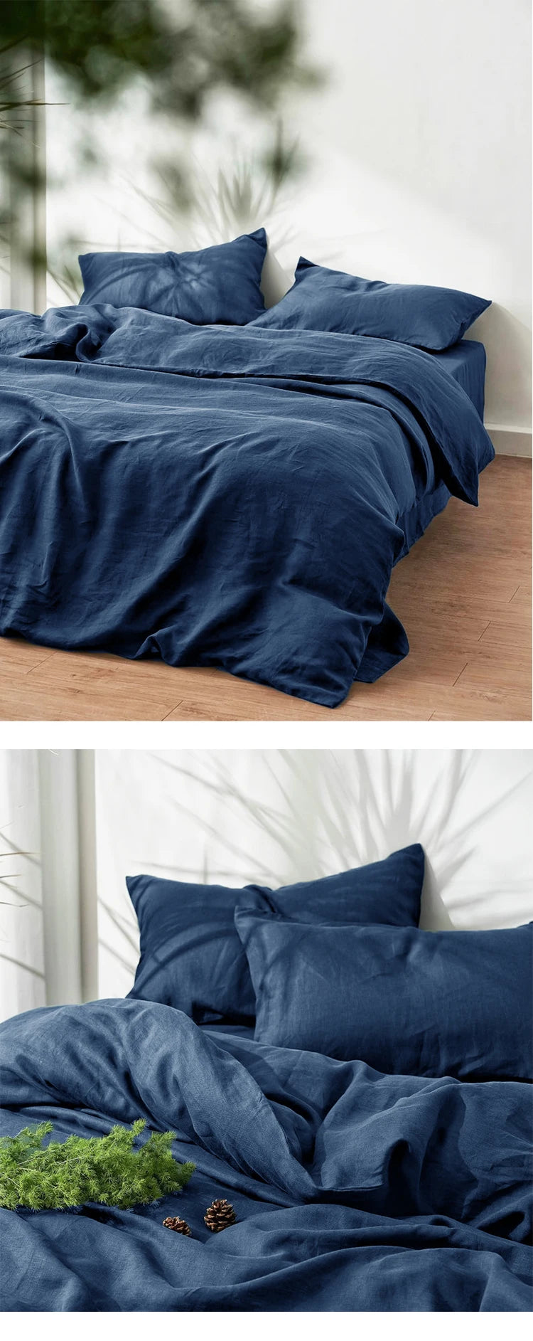 Pure Organic Flax Linen Bedding Set, Including Duvet Cover and 2 Pillow Cover, Bed Linens, Button Or Zipper Quilt Cover King