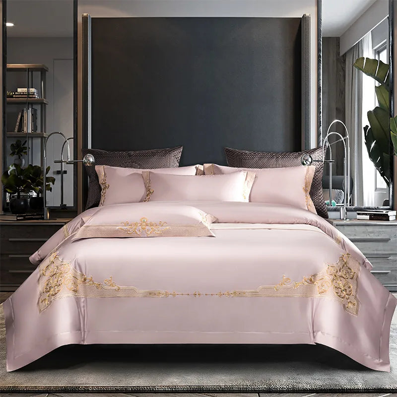 Premium High End Grey 1000TC Egyptian Cotton Soft Bedding set Chic Embroidery Queen King 4/6Pcs Duvet Cover Bed Sheet Pillowcase