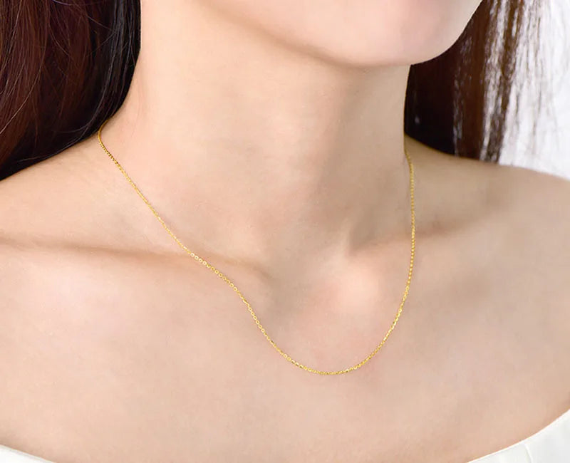 Sinya Hot Sale Promotion 18k Au750 Gold Necklace Clavicle Shine O Chain High Luster Good Quality for Women Ladies Girl DIY Use
