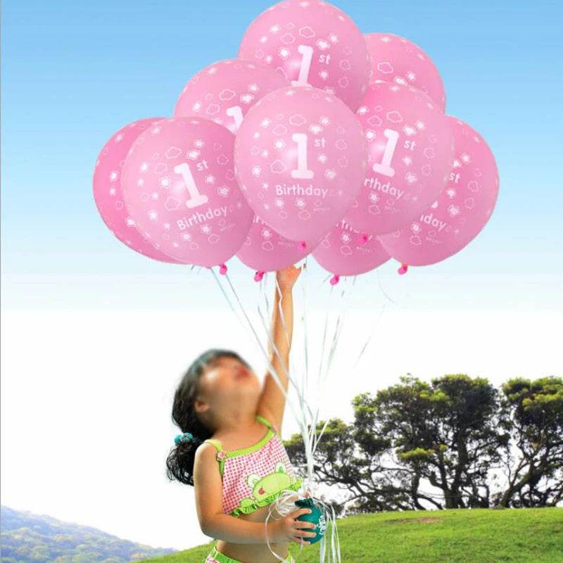 10Pcs Baby Shower 1st Birthday Balloon Pink blue Latex Balloon For Boys Girls Baby 1 Year Old First Birthday Kids Gift Toys - AIAZ