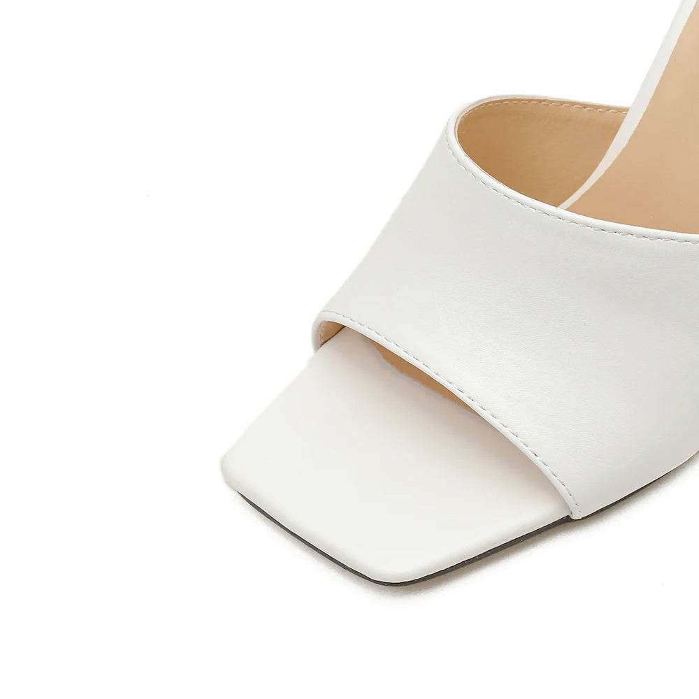 2025 New Summer Women Sandals Square Toe Ladies Heel Mules Sexy Thin High Heels Sandals Slippers Female Fashion Woman Shoes - AIAZ