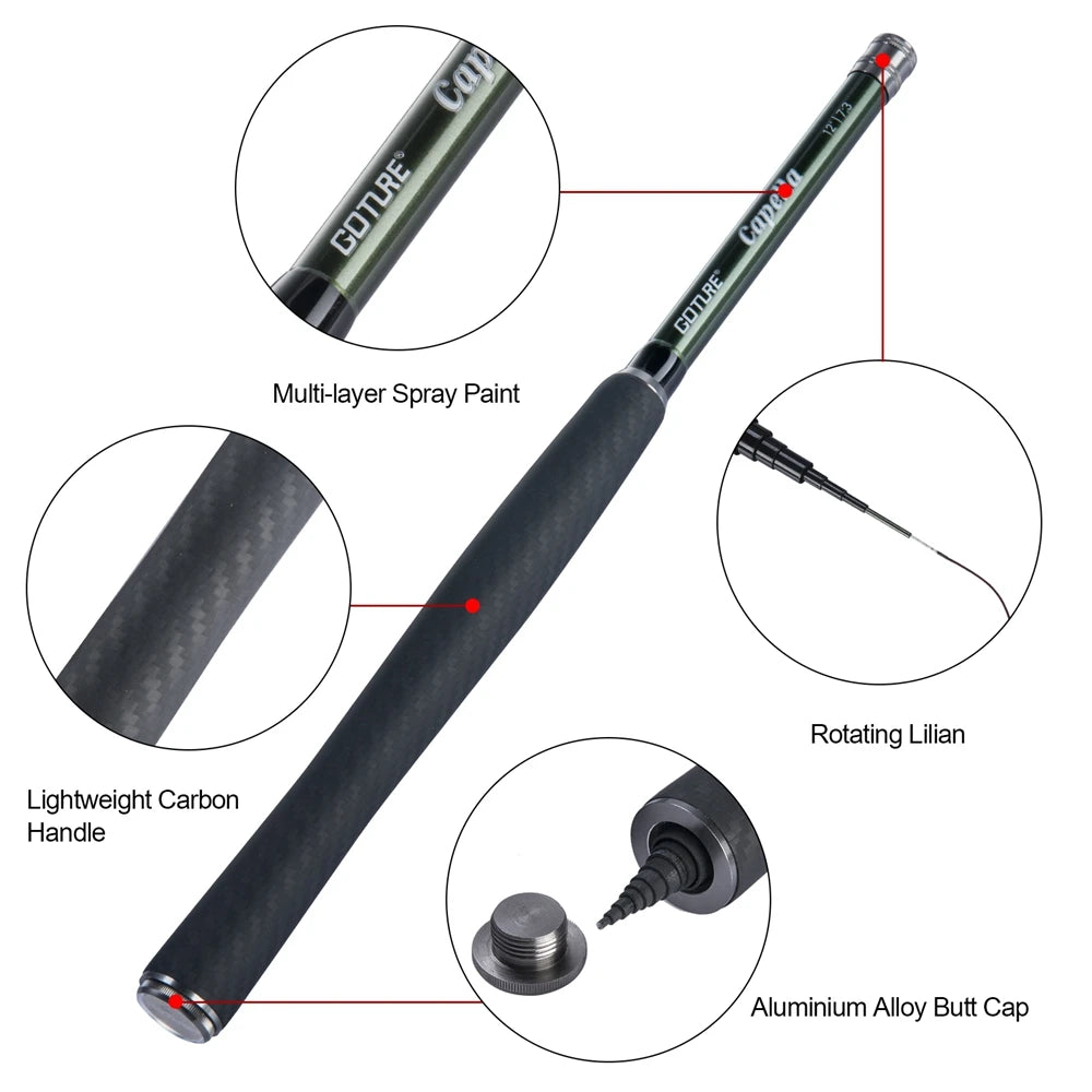 Goture Tenkara Fly Fishing Rod Combo 3.6m Ultralight Carbon Fiber Rod with Line Lure Clipper Portable Tenkara Rod Set Tackles