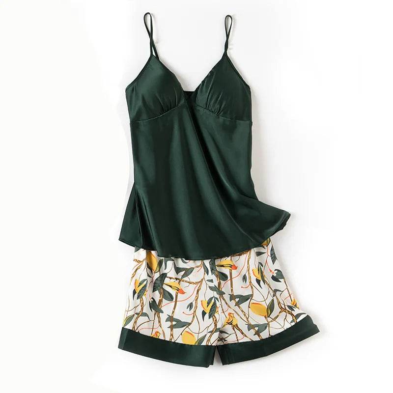 Pajamas for Women Pijama Mujer 4 Piece Set Sexy Ladies Pyjama Sleepwear Women Pajama Sets Sleep Lounge with Chest Pads Home Wear - AIAZ