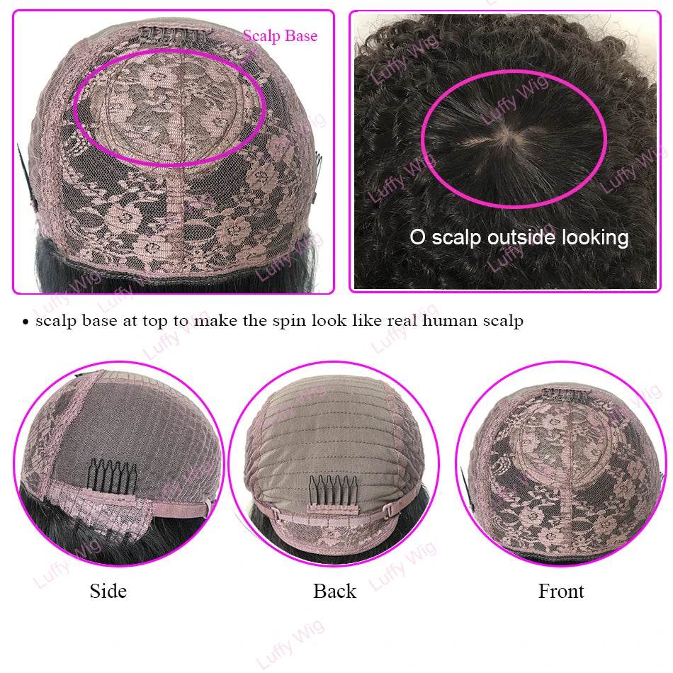 Short Pixie Cut Human Hair Wig With Bangs Brazilian Remy Afro Kinky Curly Bob Wig 180 Density Glueless For Black Women LuffY - AIAZ