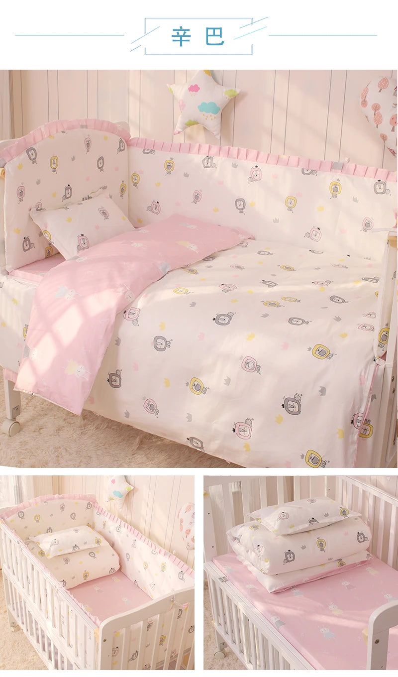 6/9pcs Elephant Baby Bedding Set Cotton Bedroom Decor Baby Girl Boy Crib Bed Linens Bed Bumper 120*60/120*70cm