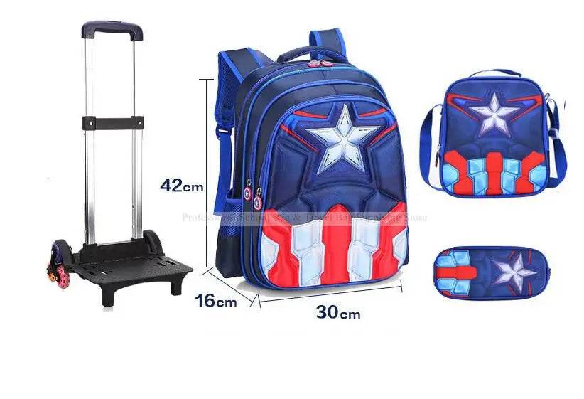 School Troilley Bag Set for boys School Trolley Backpack Set Lunch Bag School Wheeled Backpack for boys School Bookbag Rucksacks - AIAZ