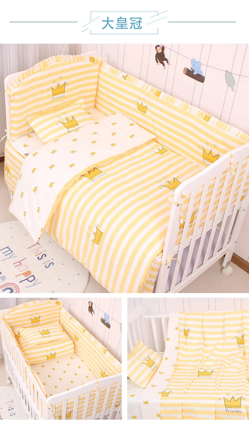 6/9pcs Elephant Baby Bedding Set Cotton Bedroom Decor Baby Girl Boy Crib Bed Linens Bed Bumper 120*60/120*70cm