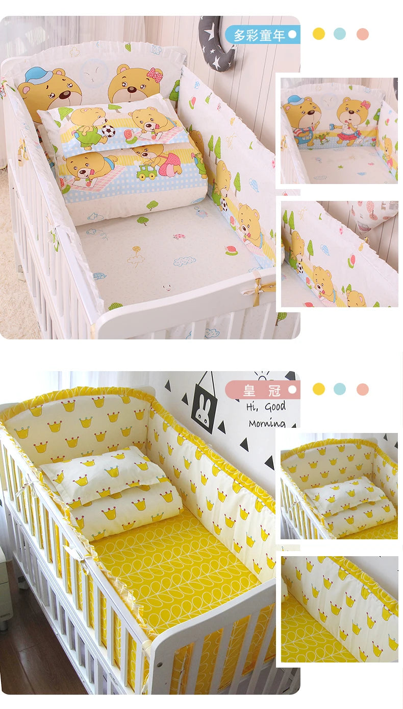 6/9pcs Elephant Baby Bedding Set Cotton Bedroom Decor Baby Girl Boy Crib Bed Linens Bed Bumper 120*60/120*70cm