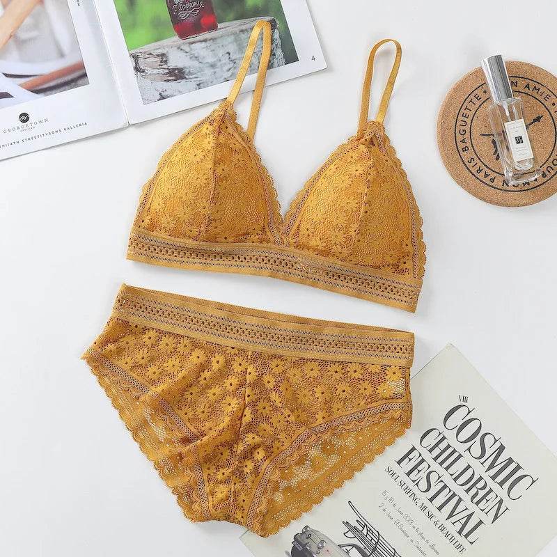 Women's Lace Bra Sets Seamless Underwear Backless Vest Sexy Padded Bralette Lingerie Ultrathin Bra & Brief Sets Female Intimates - AIAZ