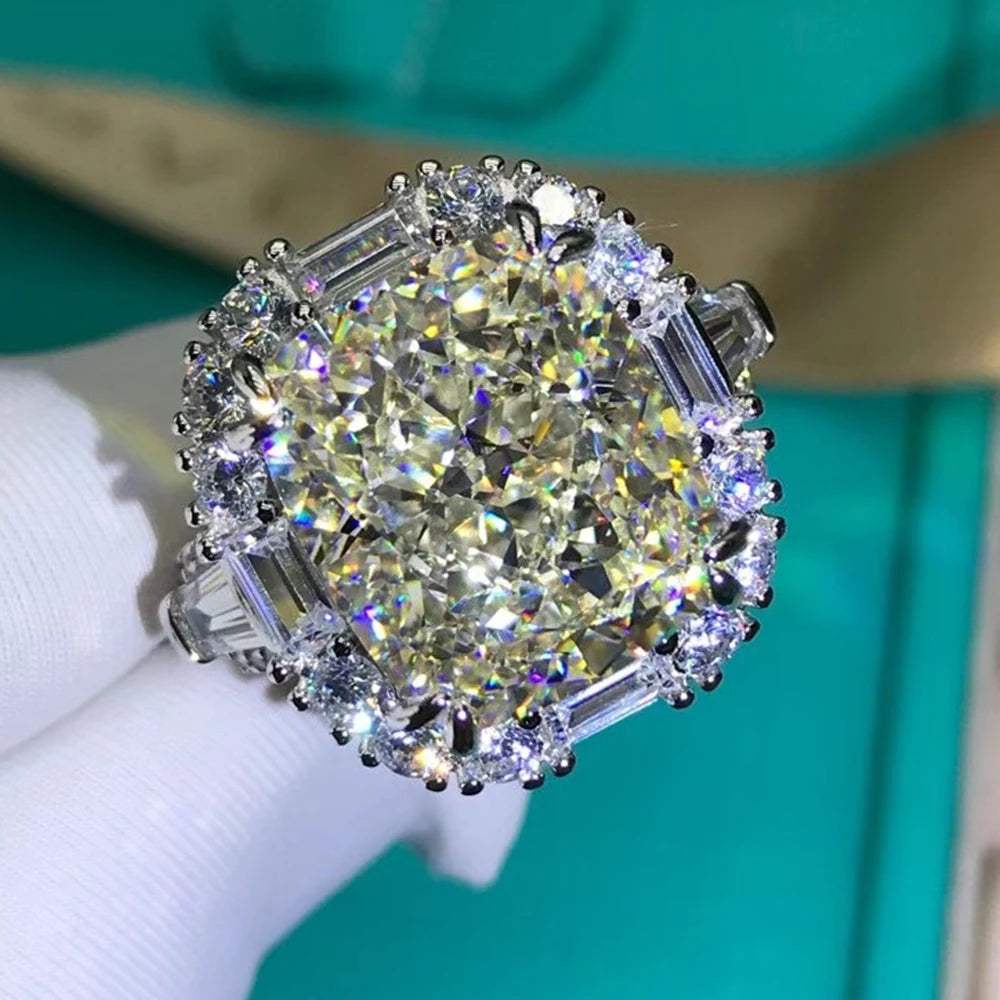 Wong Rain Luxury 925 Sterling Silver Radiant Cut G Color Lab Sapphire Gemstone Wedding Engagement Ring Fine Jewelry Wholesale