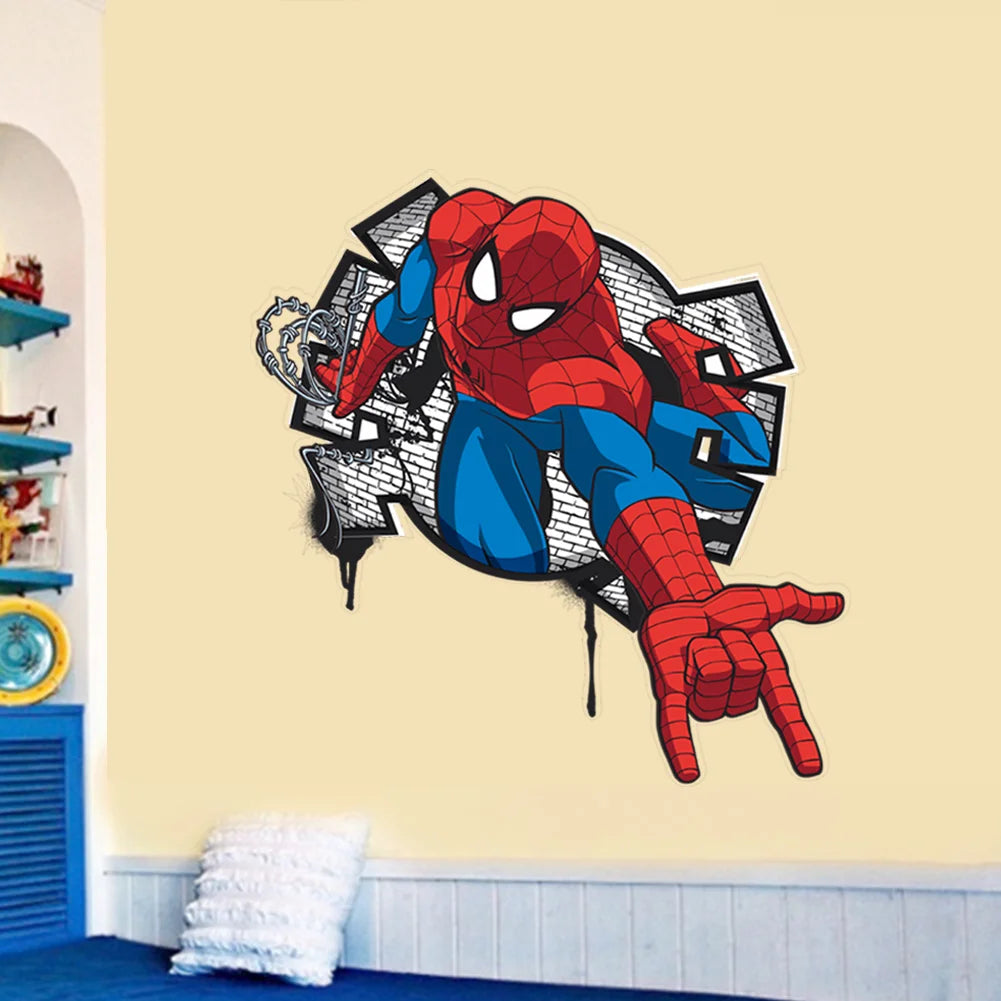 Cartoon Spider-Man Avenger Wall Stickers For Kids Room Decoration Home Bedroom PVC Decor Marvel Movie Mural Wall Art Decals
