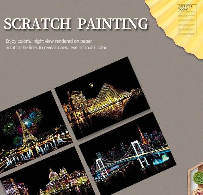 40.5*28.5cm Magic Scratch Art Crafts World Landscape Scraping Paintings Paper Adult kids decompression toys Creative DIY Gifts - AIAZ