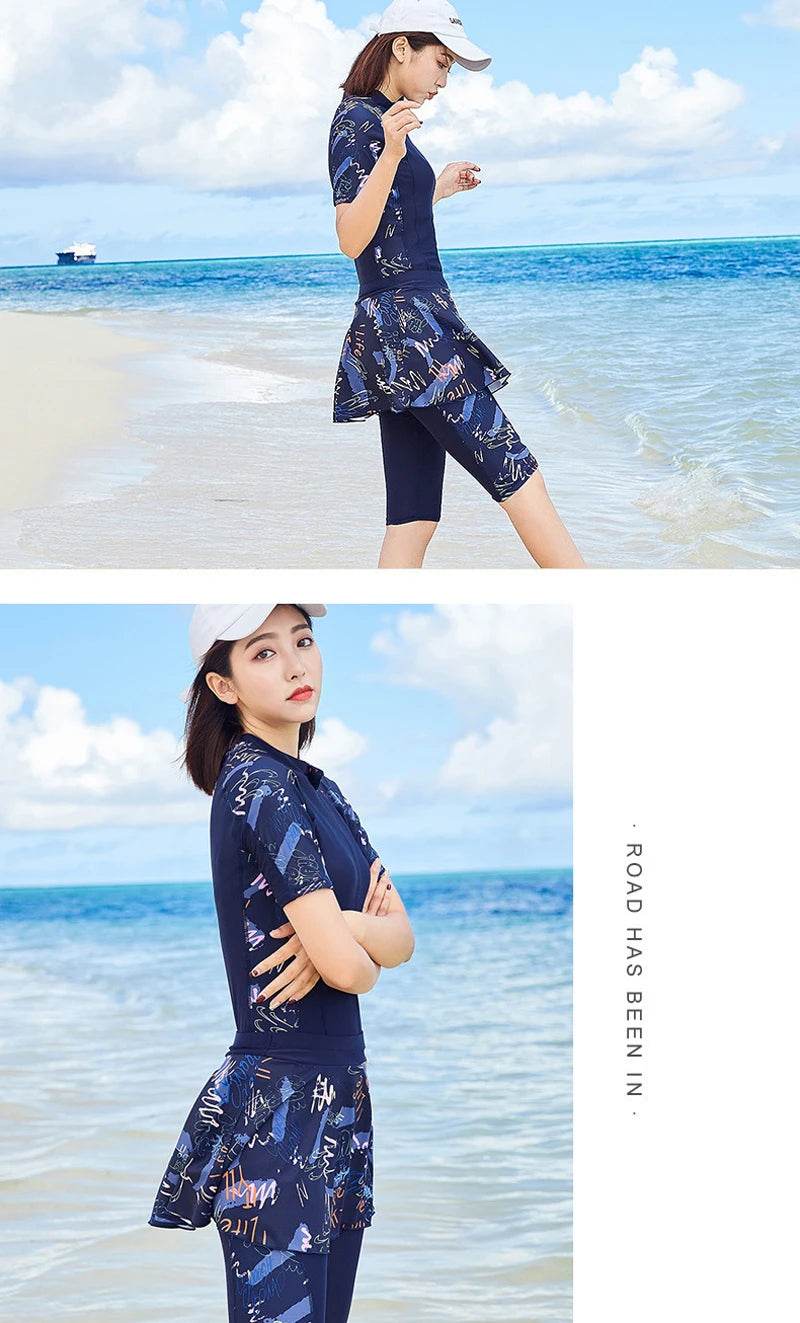 Fashion Burkini Turkey Sport Muslim Swimwear Plus Size Short Sleeve Islamic Swimsuit Women Modest Swim Skirt Swimming Suit - AIAZ