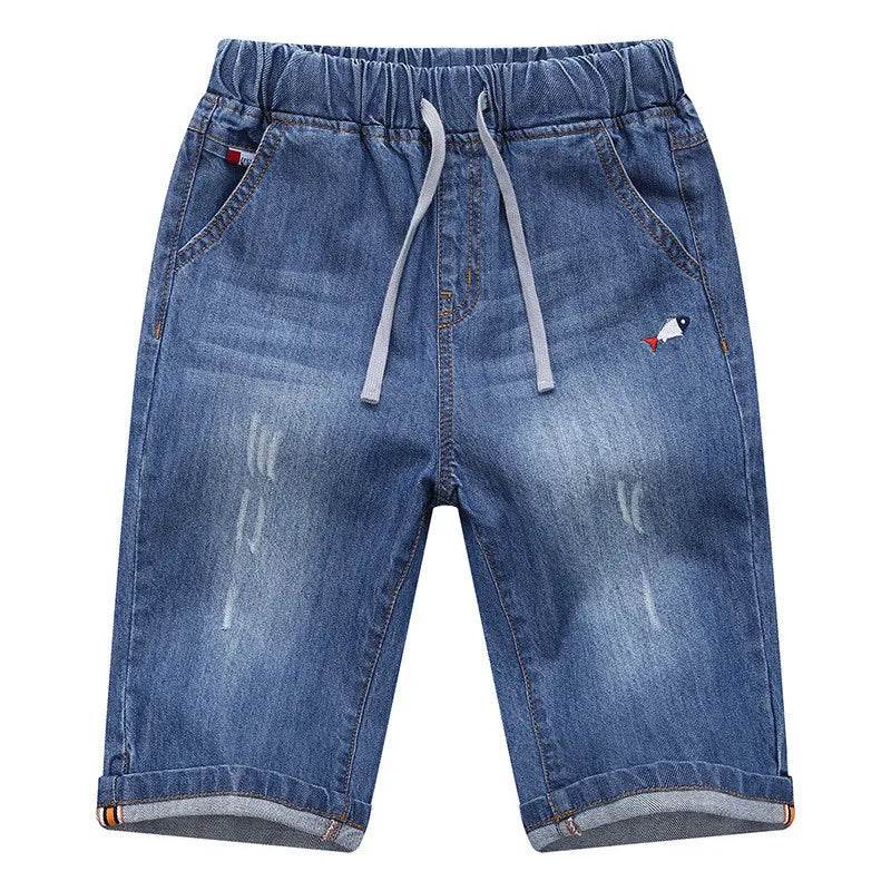 Boys Jean Shorts 2024 Summer Brand Design Printing Embroidery Lattice Kids Denim Shorts For Teen Boys 2-14Years Wear DWQ101 - AIAZ
