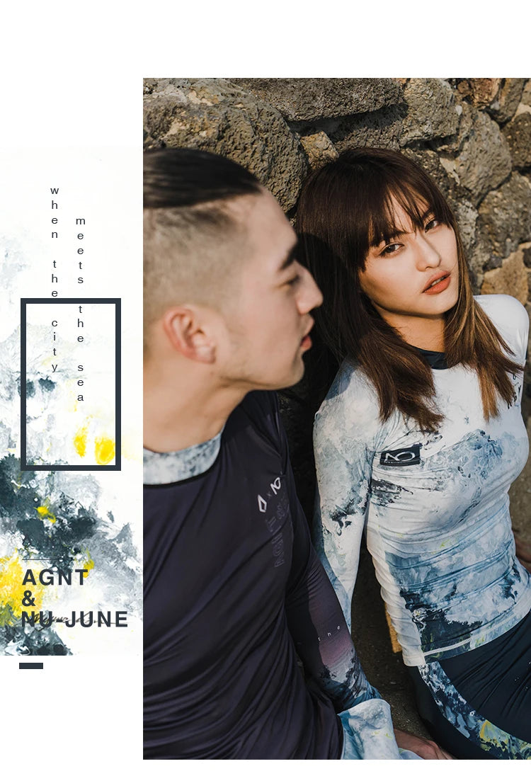 Nu-June Women Long Sleeve Rashguard Swimwear Print Surfing Top Diving Shirt Quick Dry Running Biking Rash Guard UPF50+ Swimsuit