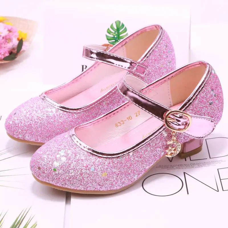 Children Princess Shoes student dance shoes for Girls High Heel Sandals Dress Purple Kids Leather Glitter Crystal Shoes Banquet
