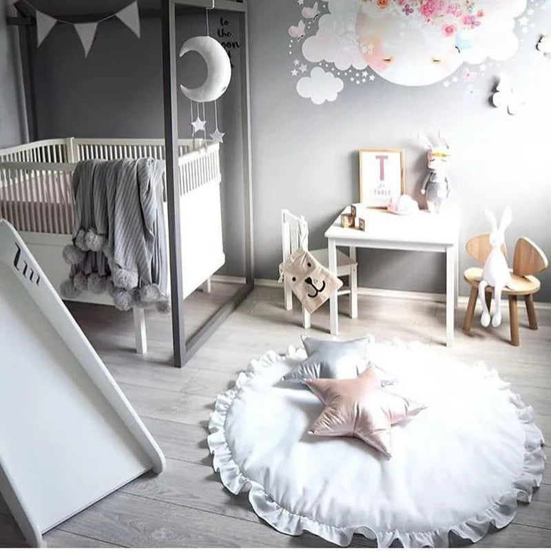 100cm Newborn Baby Padded Play Mats Soft Cotton Crawling Mat Girls Game Rugs Round Floor Carpet For Kids Interior Room Decorate