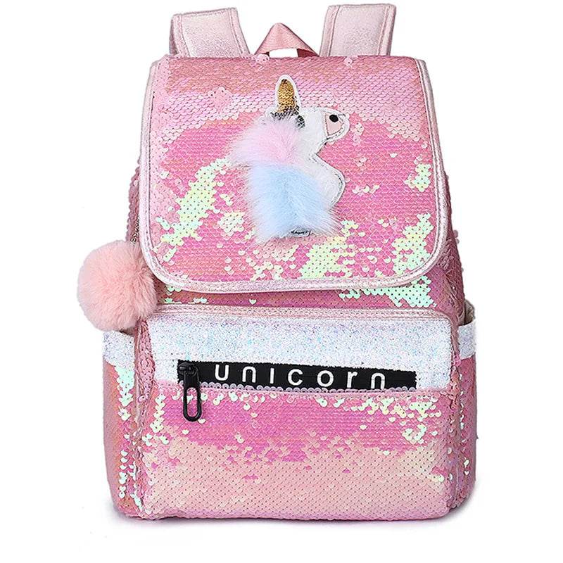 3pcs/set Sequins Unicorn Backpack Fashion Girl Glitter School Book Bag Girls Cute Hologram Laser PU Leather Travel Backpacks - AIAZ