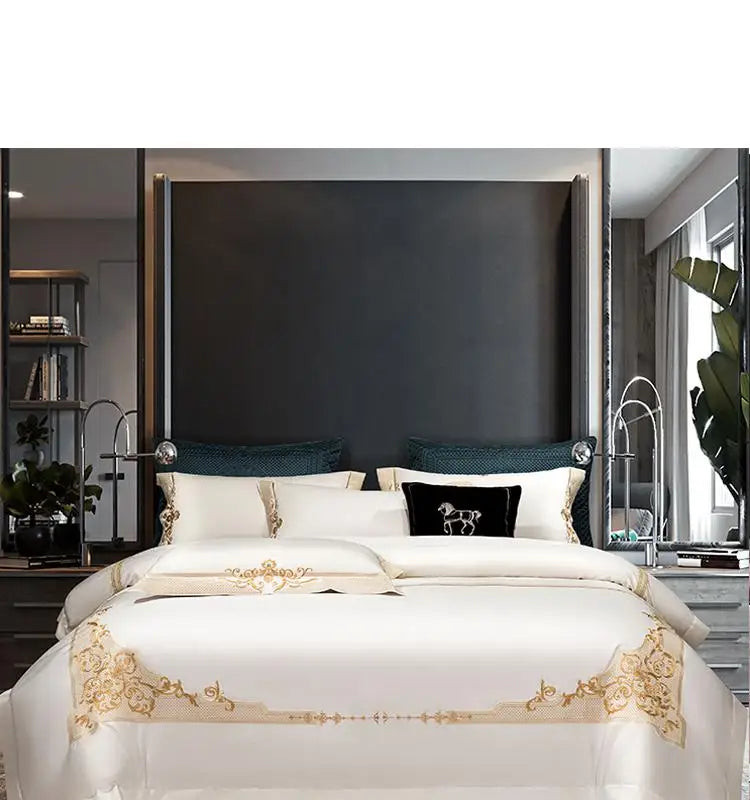 Premium High End Grey 1000TC Egyptian Cotton Soft Bedding set Chic Embroidery Queen King 4/6Pcs Duvet Cover Bed Sheet Pillowcase