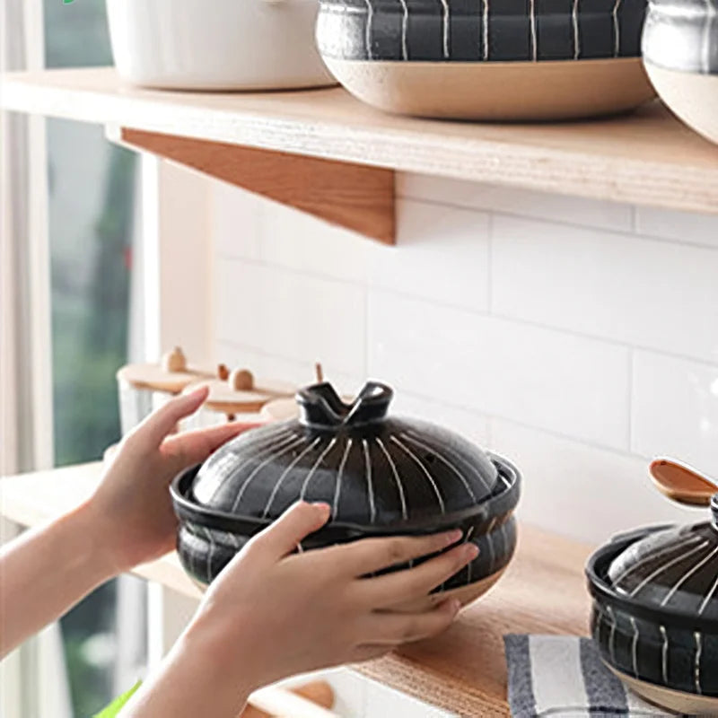 Ceramic Casserole Japanese Black Round 0.5-3L Multiple Size Cooking Pot Pan Household Kitchen Supplies Saucepan Cookware