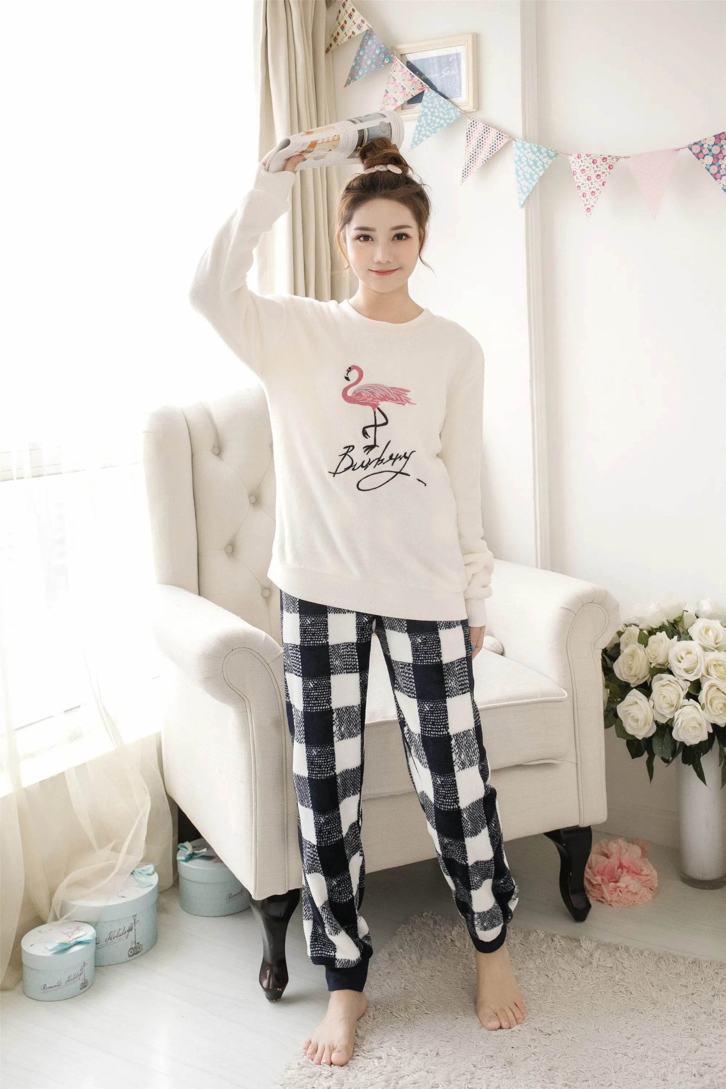 Women Pajamas Autumn Winter Flannel Warm Woman Sleepwear Korean cute Cartoon Pajama Set Fashion Pijama Mujer Home Cloth Pyjamas - AIAZ