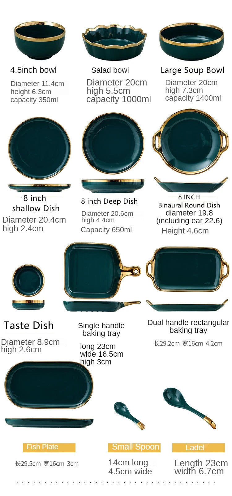 18 pcs Ceramic Tableware Set Nordic Green Phnom Penh Salad Plate Soup Rice Bowl Set Household Kitchen Supplies Dinnerware