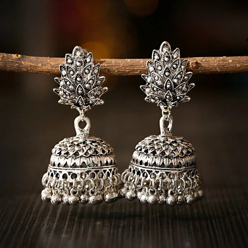 Boho Afghan Ethnic Drop Earrings For Women Pendient Gold Color Gyspy Silver Color Bell Ladies Indian Earring Jewelry