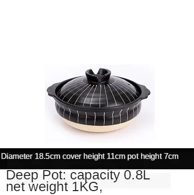 Ceramic Casserole Japanese Black Round 0.5-3L Multiple Size Cooking Pot Pan Household Kitchen Supplies Saucepan Cookware