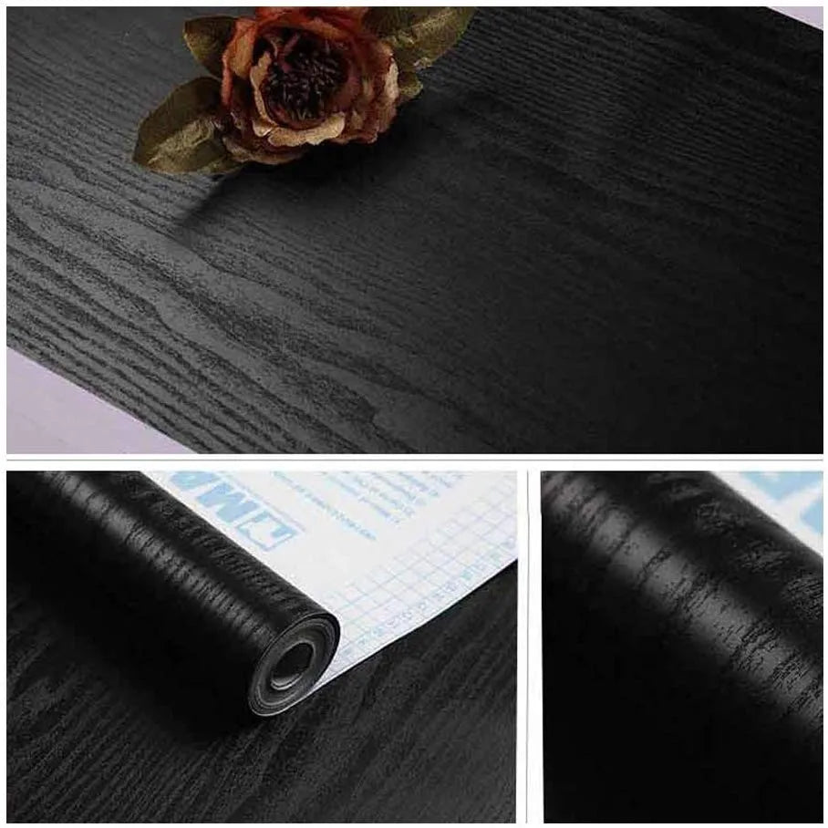 black wood matt furniture stickers  boeing film pvc adhesive paper back vinyl wallpaper cabinet furniture wood fiber wallpaper